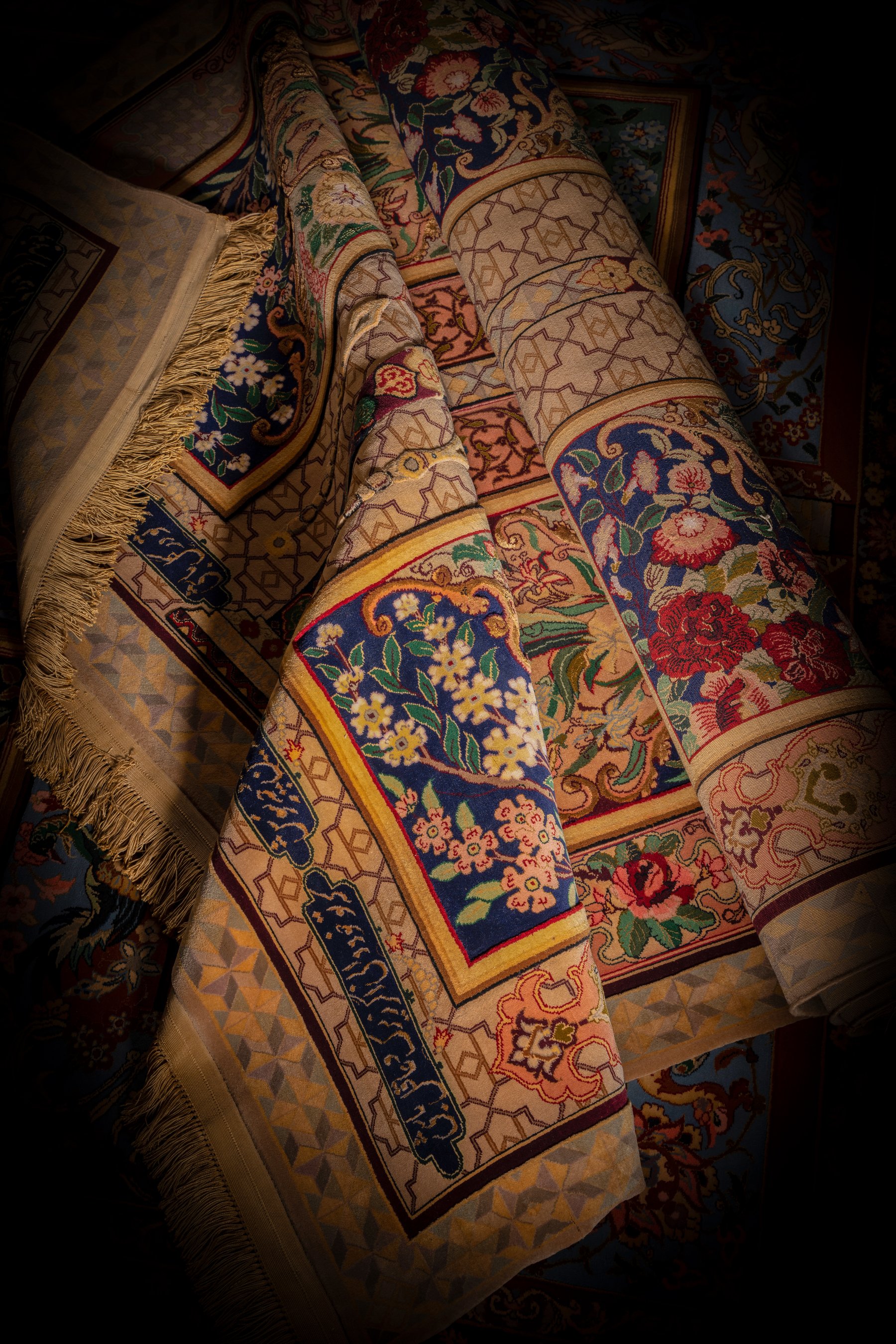 An old barjasta Qajar Door Design carpet by Mohammad Ali Khajeh, Isfahan.