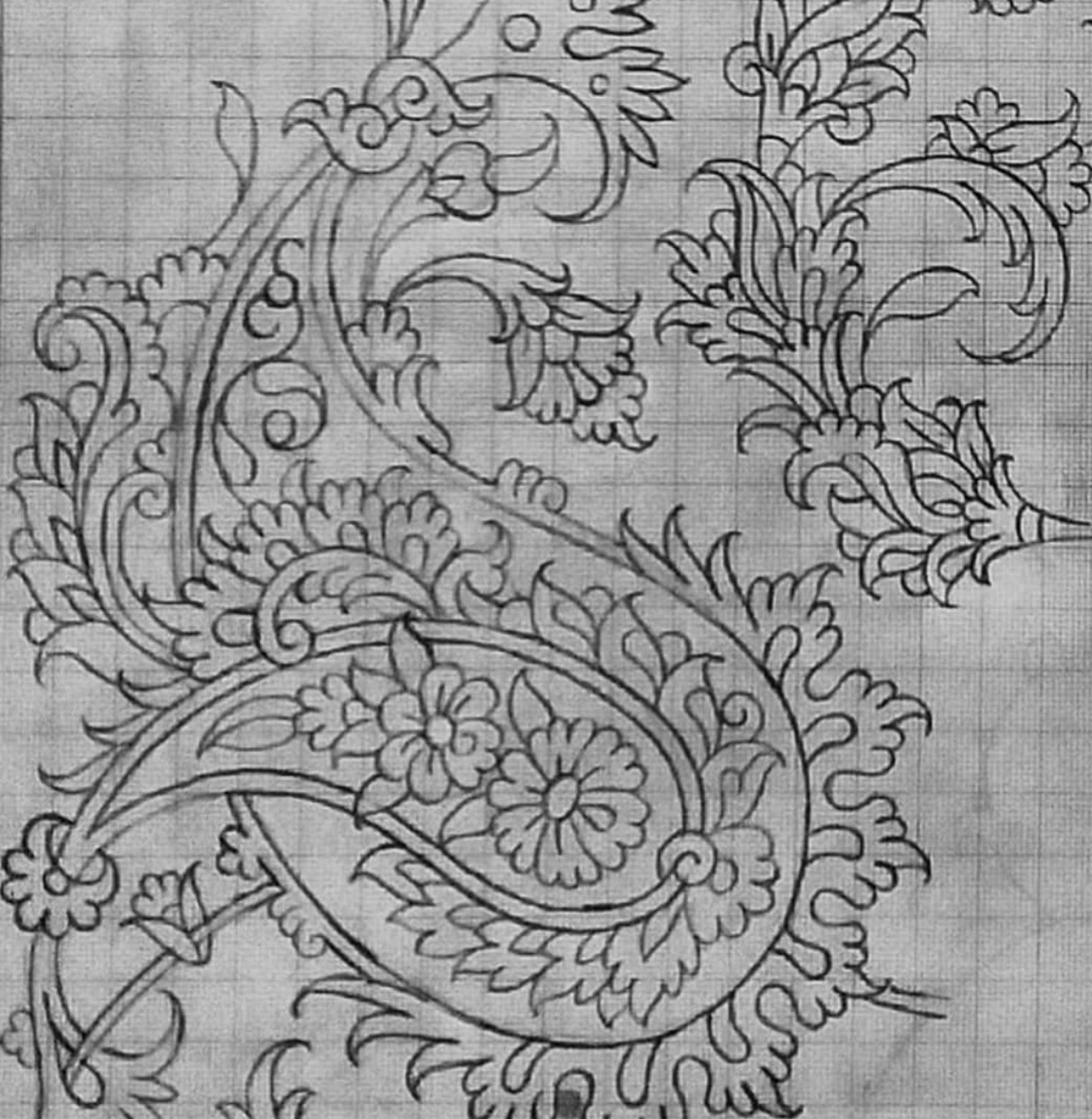 A designer's cartoon (naghsheh) on graph paper.