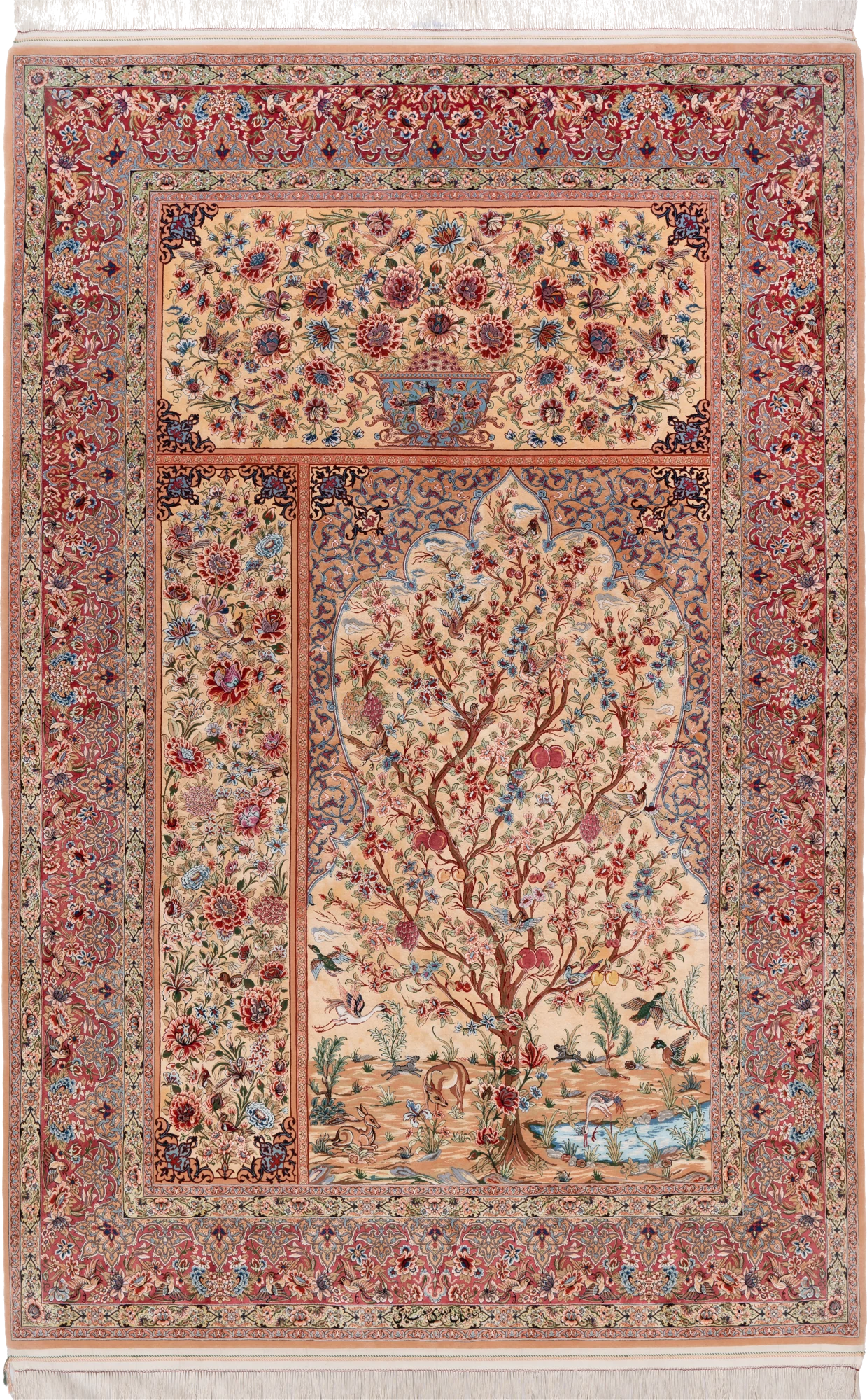 Tree of Life, a matched pair of pictorial Mehdi Saeedi carpets of Isfahan.